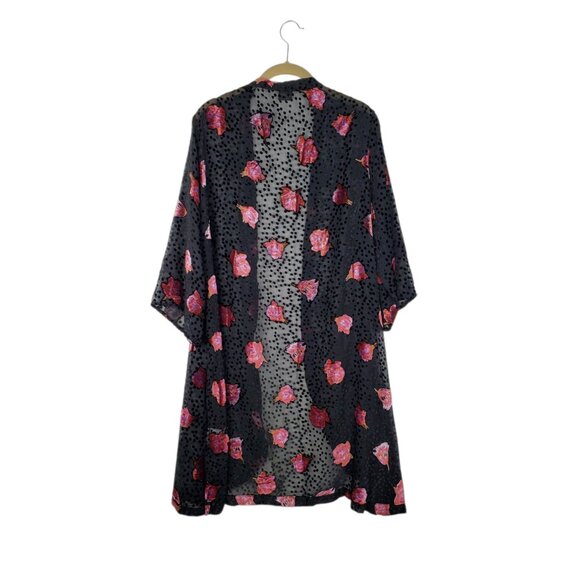 Saachi Anthropologie Dotty Velvet Burnout Kimono Black Pink Floral Wrap One Size - Picture 2 of 9